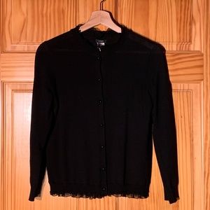 J. Crew wool cardigan black lettuce detail M